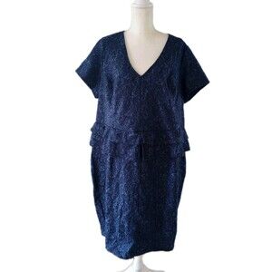 Peplum Dress Plus Size 22 Navy Blue Floral Lace V neck Short Sleeve Holiday
